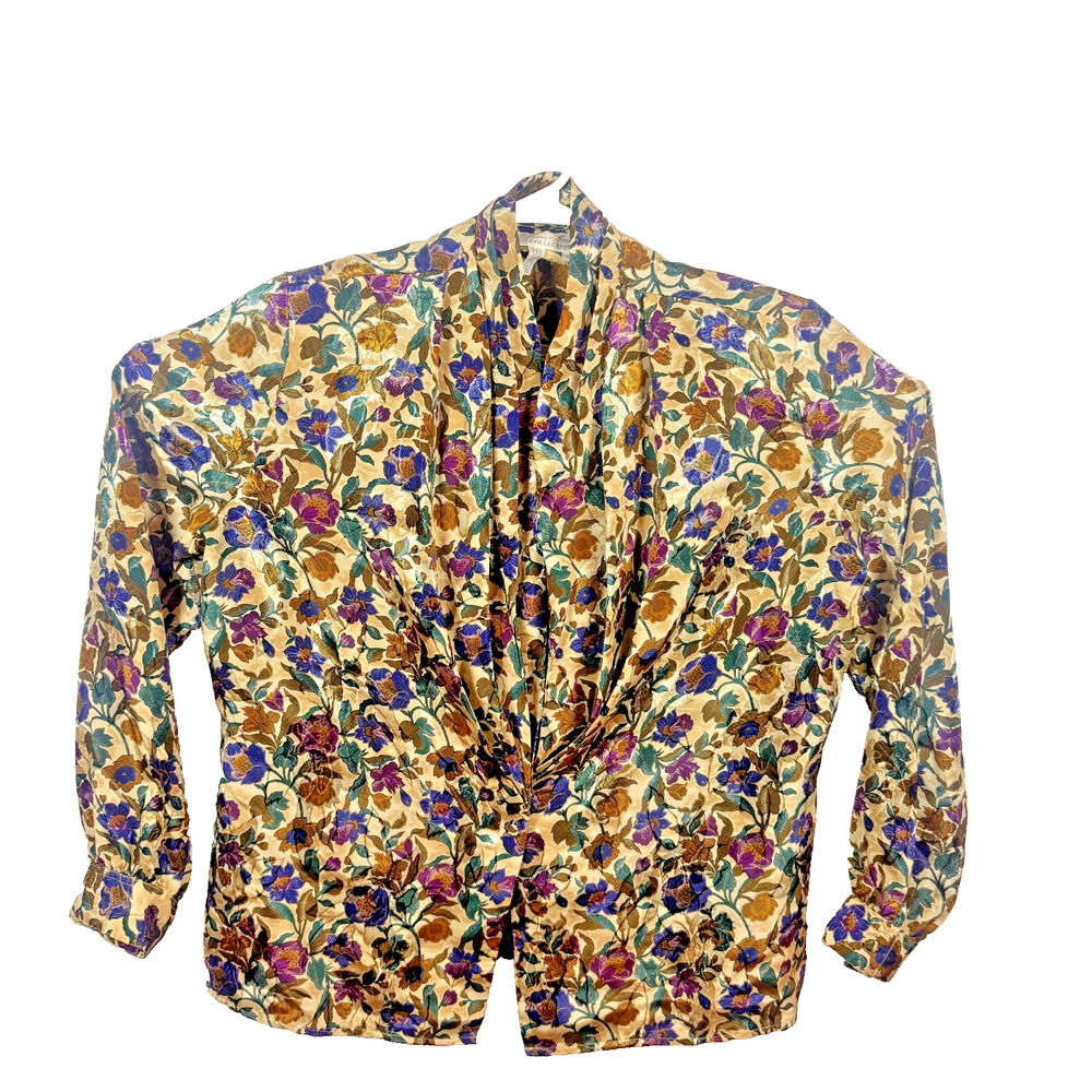 Vintage Laura & Jayne Collection Floral Jacquard Button Up Blouse Satin Size 16